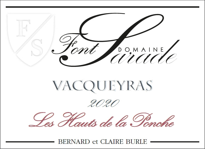 Font Sarade Vacqueyras Les Hauts de La Ponche 2020 (750ML)