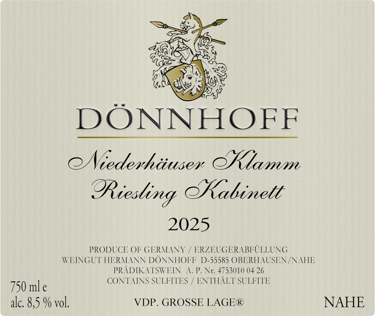 Riesling Kabinett Niederhauser Klamm Donnhoff 2025 (750ML)
