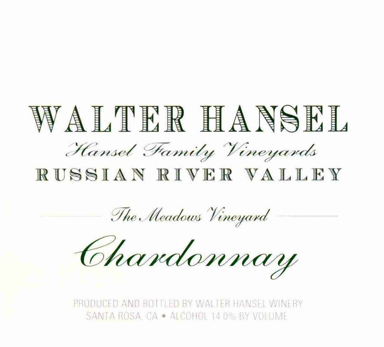 Walter Hansel Chardonnay The Meadows Russian River Valley 2021 (750ML)